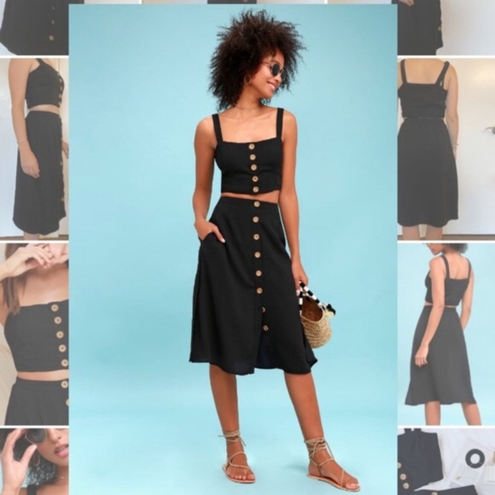 LuLus- Sweet as Ever Black Two-piece Midi Dress